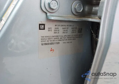 2013 Chevrolet Volt z USA, uszkodzony, nr VIN 1G1RA6E40DU111528